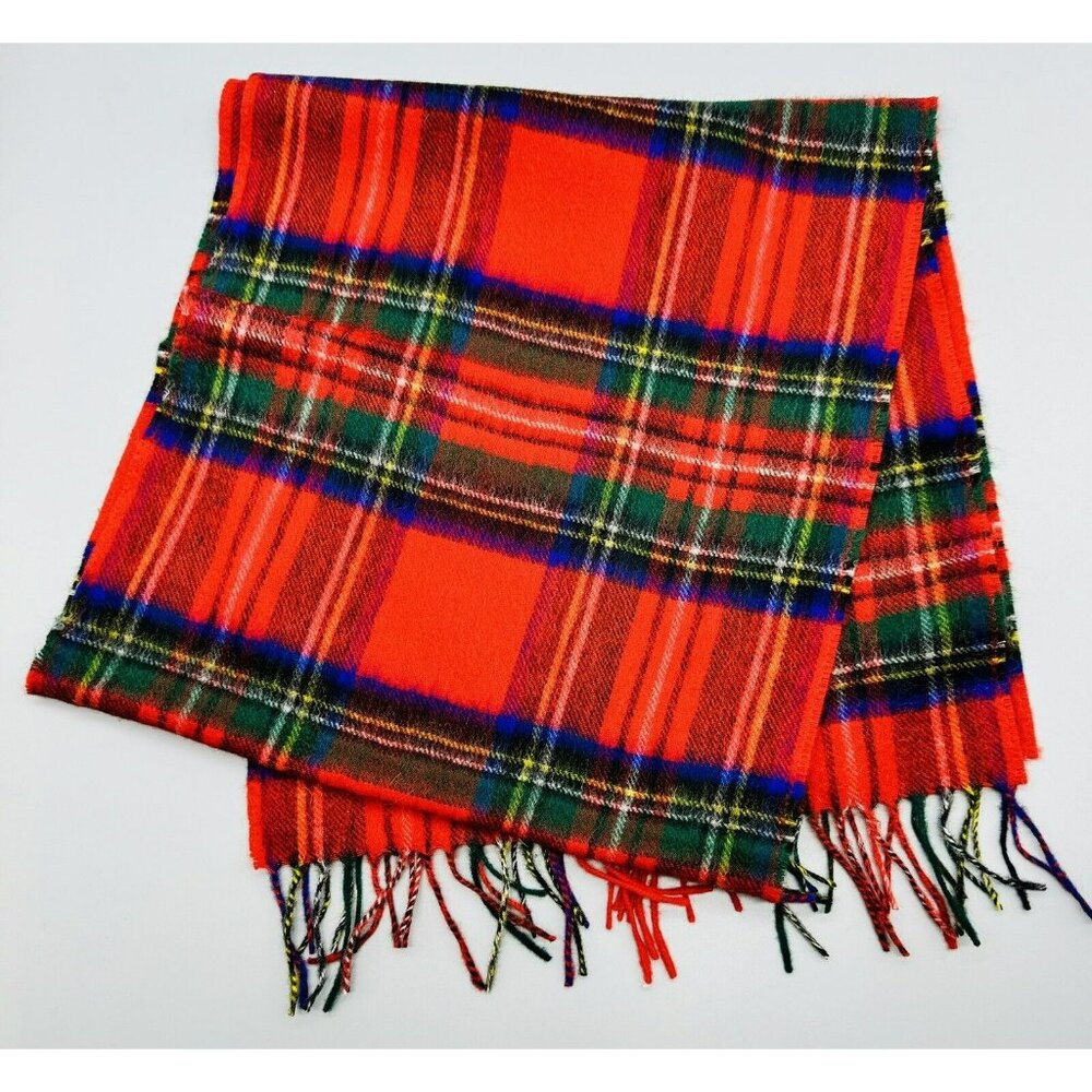 Crombie‎ Scotland Royal Stewart Cashmere Wool Scarf 56 inch Vintage Plaid